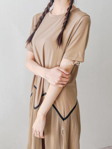 Robe longue col V en maille côtelée à bretelles - Design by Korea