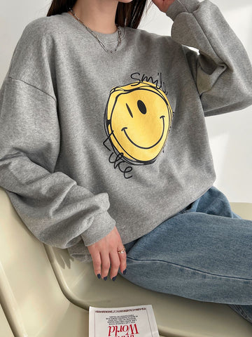 Hello m Juri Overfit Sweatshirts Smile 3COLORS