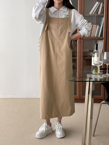 WAR-MING CUTI-EST 摩卡口袋吊带连衣裙（肩带可调）- Design by korea