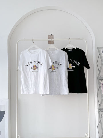 New york Rabbit Short Sleeve Tee 3color Round T-shirt Inner (3 colors) - Design by Korea