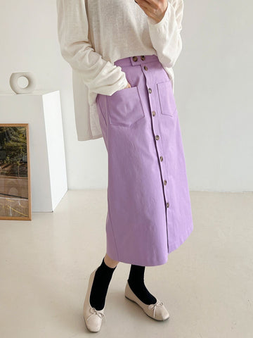 条纹纽扣裙 3 种颜色 - 韩国制造