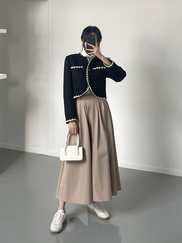 Uniqu-e Nylon Pleated Long Skirt 2colors