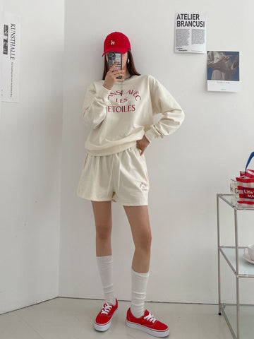 Printemps été Lettrage quotidien Sweatshirts et pantalons courts (ensemble) 3 couleurs -Design by Korea