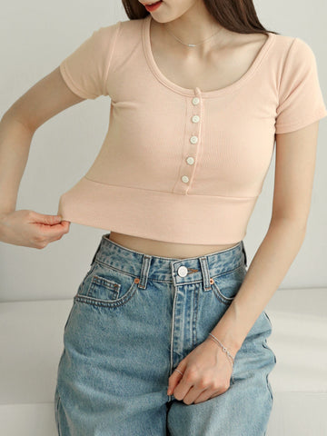 Spirng Summer Button 短款上衣（4 色）- Design by Korea