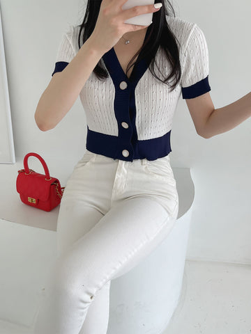 Inner knit short sleeve thin short sleeve (2 colors) - Design by Korea