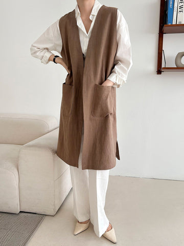 Linen long vest 2 colors (Design by Korea)