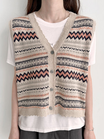 Pretty pattern simple basic vest 2 colors - Design by Korea