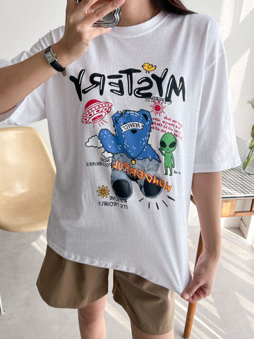 神秘外星人 T 恤日常 T 恤（3 色）- Design by Korea