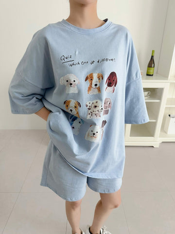 Quiz dog (manches courtes, pantalons courts, haut et bas (SET) 2 couleurs -Design by Korea