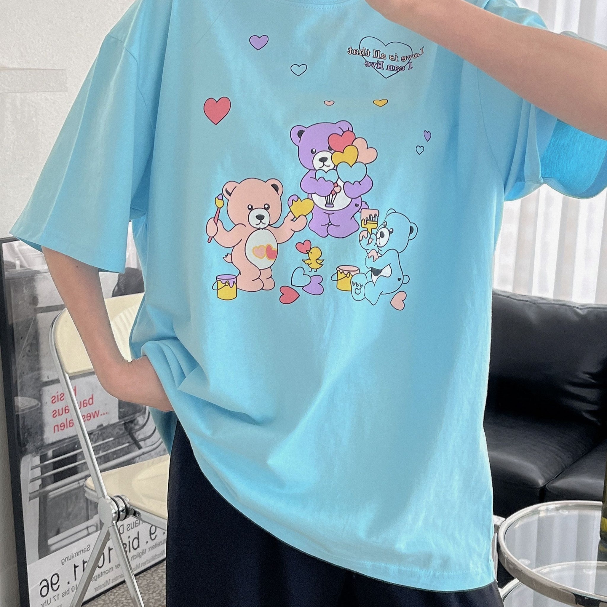 圆形日常可爱熊盒T恤（3色） - Design by Korea