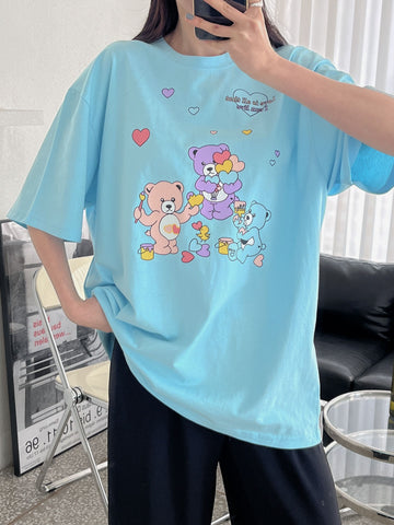 圆形日常可爱熊盒T恤（3色） - Design by Korea